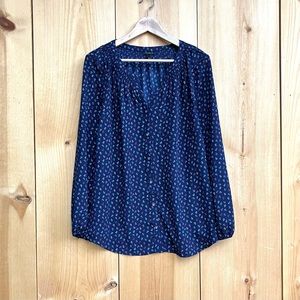 Talbots Navy Blue Marine Anchor Long Sleeve Button Front Blouse Sz Large